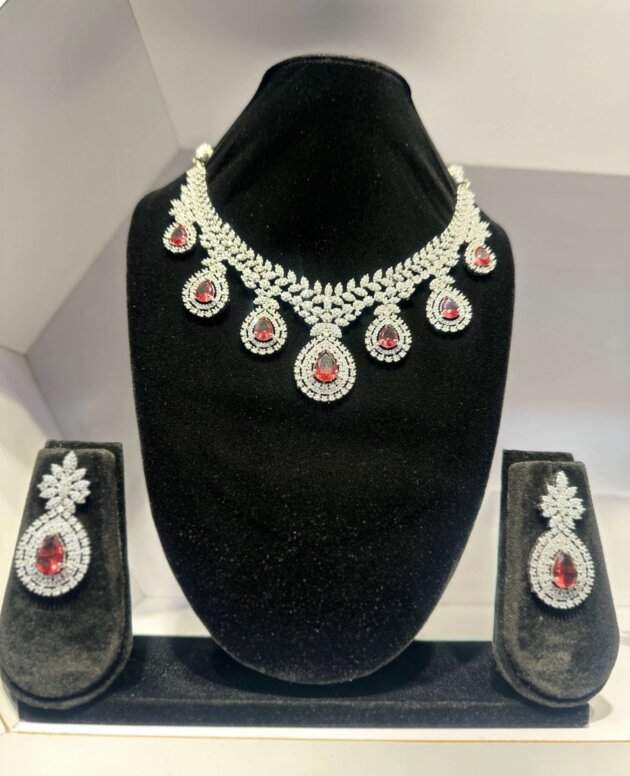 Ruby Color American Diamond Heavy Neckset