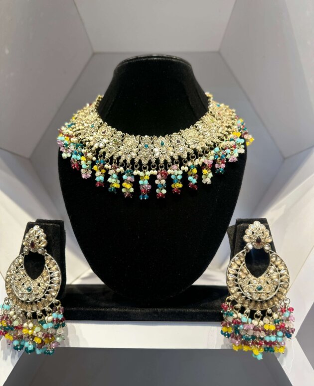 Pakistani Set with Kundan and Colorful Crystal Beads